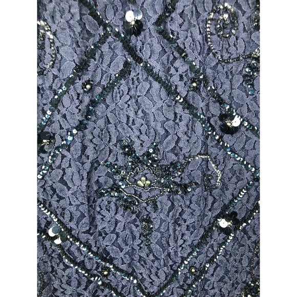 ADRIANNA PAPELL BEADED HALTER GOWN LIGHT NAVY Sz 14 - Picture 7 of 16